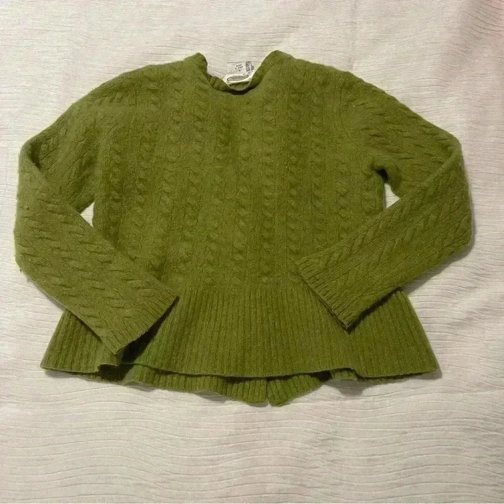 Talbots Sweater Youth Girls L Green Long Sleeve Lambswool Cashmere Button-up